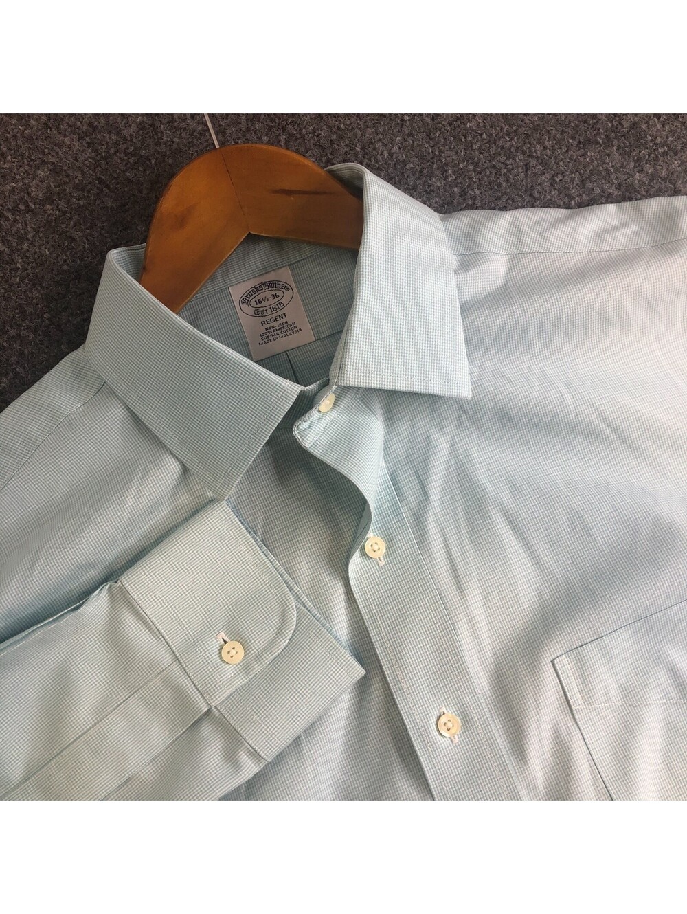 Brooks Brothers Shirt Mens 16.5 36 Blue Regent Micro Houndstooth Spread Cotton